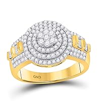 10kt Two-tone Gold Mens Round Diamond Circle Flower Cluster Ring 1-1/5 Cttw