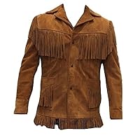 Men's Western Cowboy Fringed Suede Leather Jacket Brown XS-5XL