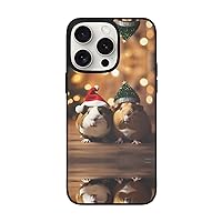 Cute Guinea Pigs Wearing Christmas Hat Print for iPhone 15 Soft Glass Case Back+Soft Silicone TPU Shock Protective Case