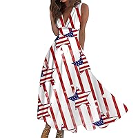 Maxi Dresses for Women 2024, Long Dress Maxi Casual Summer Sleeveless V Neck Boho Waist Retraction Printed Dress Wedding Guest Dresses 2024 Elegant Red Dresses Casual Denim (XL, White)