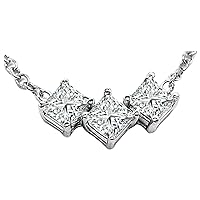 1.5CT Princess Cut Simulated Diamond Three-Stone Pendant Necklace 14K White Gold Over 925 Sterling Silver