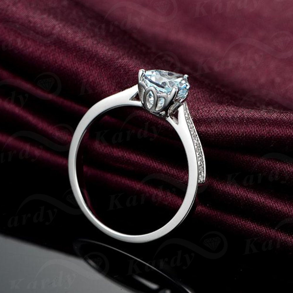 Unique Women's Jewelry Solid 14K White Gold Natural Aquamarine Diamond Engagement Promise Wedding Ring Set