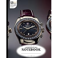 Composition Notebook College Ruled: Luxury Ruby Colored Watches with Chronograph Function and Diamond Hour Markers, Ruby Gemstone Background, Front View, Size 8.5x11 Inches