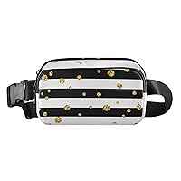 Gold Polka Dot on Lines Fanny Pack for Women Men Belt Bag Crossbody Waist Pouch Waterproof Everywhere Purse Fashion Sling Bag for Running Hiking Workout Travel