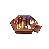 Wooden Chinese Checkers Board Game with Marbles, with 60 Marbles and 12 Spare Marbles, with Drawer Design, Convenient Storage, Suitable for Family Board Game Suits of Most Ages (20.6 Inches)