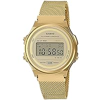 Casio A171WEMG-9A Casio Standard Vintage Watch, Unisex, Classic, Quartz, Digital Mesh, Gold,, Bracelet Type