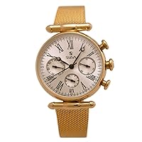 SLAA SL10273GW Quartz Analog Waterproof Chronograpf Womens Wrist Watch Calendar Stainless-Steel Band Gold Plated
