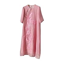 Spring Summer Women's Loose Dress,Retro Elegant Embroidery,Peacock A Line,Lady Party Dress