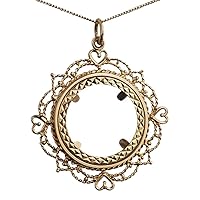 British Jewellery Workshops 9ct Gold 32mm Half Sovereign mount with a diamond cut coin mount holder Pendant with a 0.6mm wide curb Chain