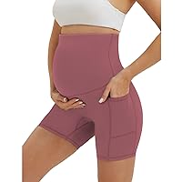 Women's Maternity Yoga Shorts Over The Belly Pregnancy Workout Biker Under Dress Shorts with Pockets 5