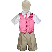 6pc Baby Little Boy Khaki Bow Tie Shorts Extra Vest Necktie Set S-4T (S:(0-6 months), Coral Red)