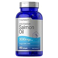 Horbaach Wild Alaskan Salmon Fish Oil | 180 Softgel Capsules | Gluten Free, Non-GMO | High Potency | Excellent Source of Omega-3 Fatty Acids EPA and DHA