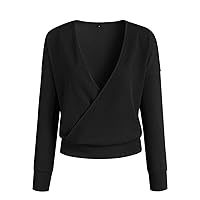 Andongnywell Womens Knitted Deep V-Neck Cross Long Sleeve Wrap Front Loose Sweater Pullover Tops Blouse