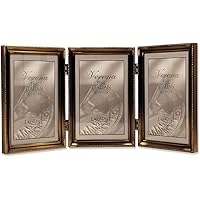 Lawrence Frames Antique Brass 4x6 Hinged Triple Picture Frame - Bead Border Design, Satin Gold