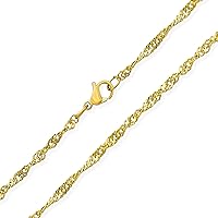 Bling Jewelry Unisex Thin 2.5MM Singapore Twist Rope Chain Necklace For Women Yellow Gold Plated Stainless steel 16 18 20 Inch