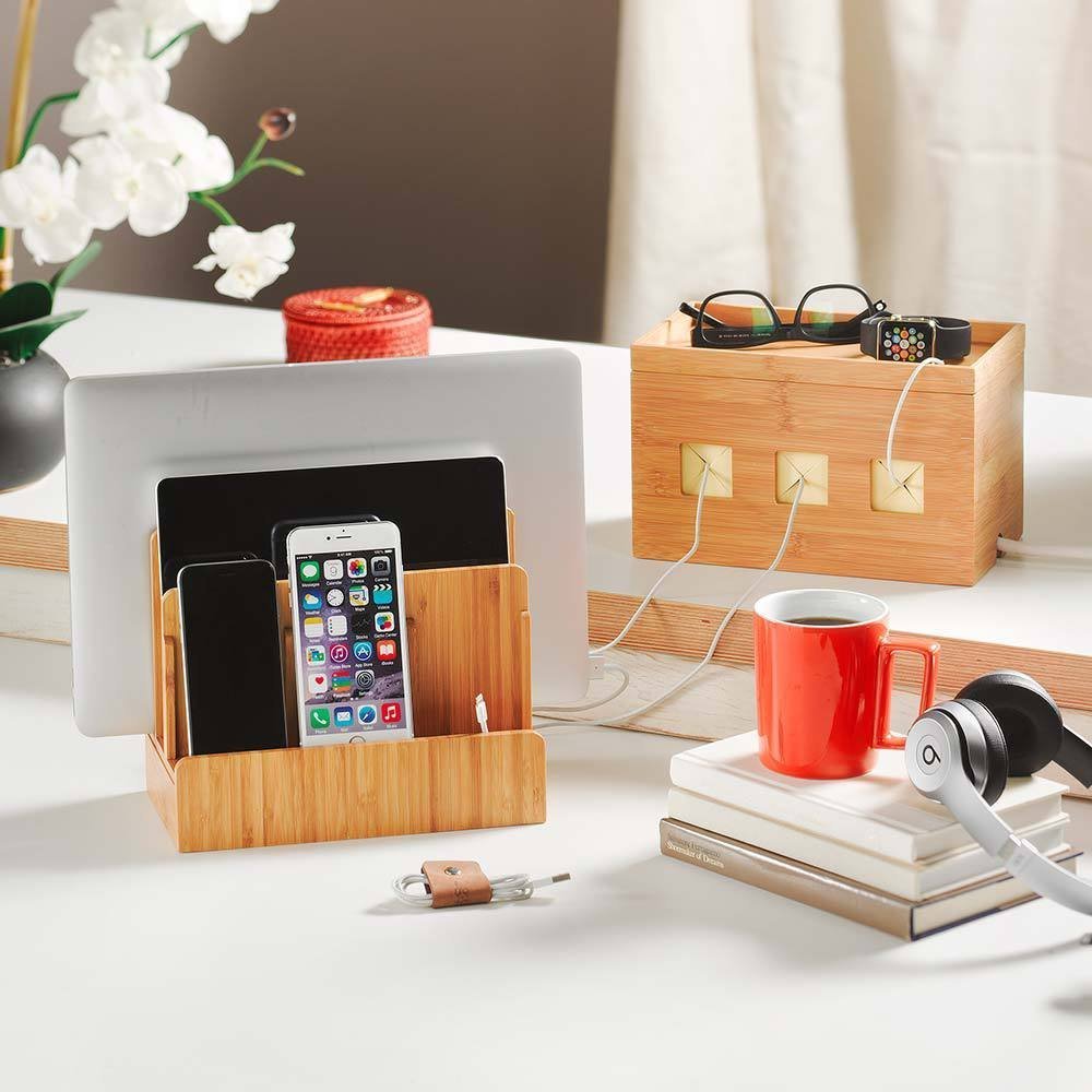 Great Useful Stuff G.U.S. Multi-Device Charging Station Dock & Organizer - Multiple Finishes Available. for Laptops, Tablets, and Phones - Strong Build, Eco-Friendly Bamboo