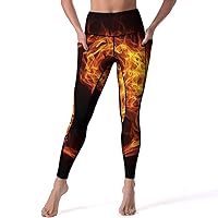 Yin and Yang Fire Casual Yoga Pants with Pockets High Waist Lounge Workout Leggings for Women