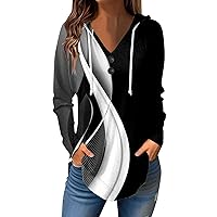 Blouses for Women, Long-Sleeve Button Hoodie Tunic Mock Neck Solid Color Top Funny Y2K Tops