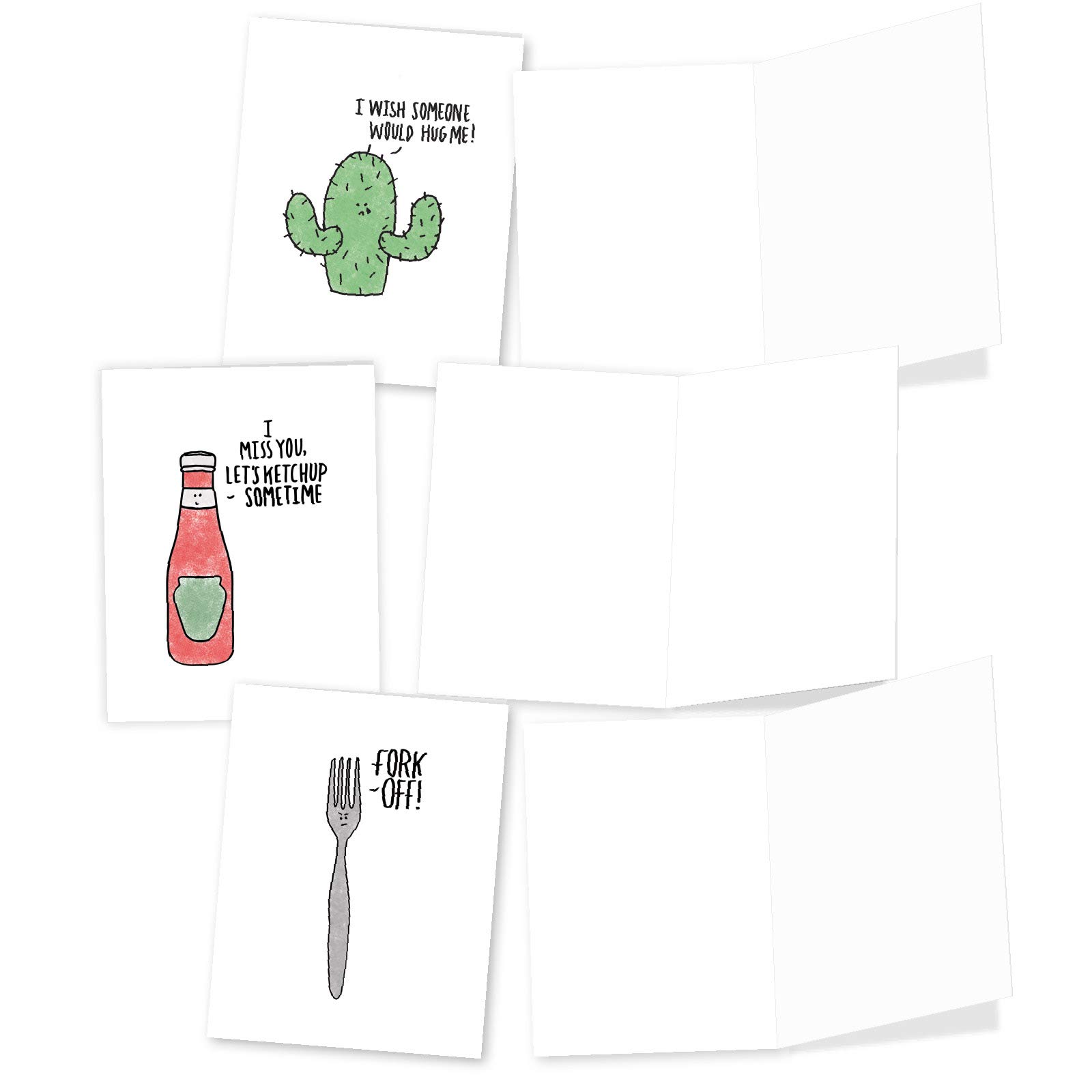 The Best Card Company - 10 Funny Assorted Blank Humor All Occasions Notecards Boxed Set 4 x 5.12 Inch w/ Envelopes Cute Word Play for Men, Women (10 Designs, 1 Each) - Fun Puns M2975OCB