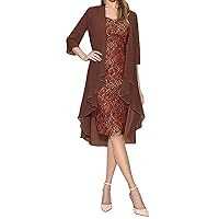 Plus Size Mother of The Bride Dresses for Women Two Piece Lace Chiffon Solid Color Flowy Dress Set