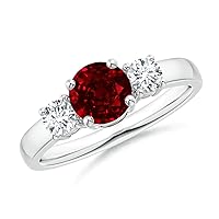 Classic 1.31Ctw Three Stone Elegant Ruby & CZ Diamond Promise Engagement Wedding Ring 925 Sterling Sliver