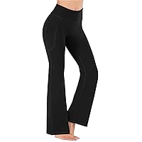 Sllowwa Bootcut Yoga Pants with Pocket for Women High Waist Workout Bootleg Pants Tummy Control Flared Trousers Long Bootleg for Sport Running Casual