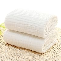 Muslin Baby Towel Set - Large Baby Bath Towel 6-Ply Cotton Gauze Super Soft and Absorbent for Newborns Boys Girls. (5 White Washcloths)