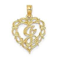 14k Gold J Script Letter Name Personalized Monogram Initial In Love Heart Pendant Necklace Measures 17.3x12.57mm Wide 0.6mm Thick Jewelry Gifts for Women