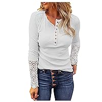 Tops for Women 2023 Ladies Casual Solid Color Strip Slim Fit Round Neck Stitching Lace Sleeve T-Shirt