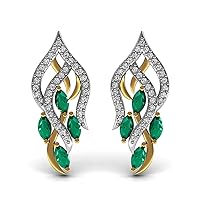 Solid 14k Yellow White Rose Gold Authentic Western Emerald Gemstone Earring with Certified Diamond Shinning Gifts For Girls and Womens.