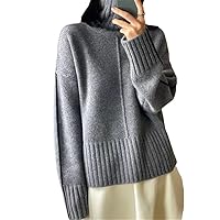 Autumn Winter 100% Cashmere Turtleneck Sweater Women Loose Thick Warm Knitted Bottoming Shirt