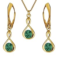 Gold Plated Sterling Silver 925 Jewellery Set for Women Earrings Dangling Necklace with Crystals Infinity Chain with a Pendant for Her Drop for a Girl Gift in Box