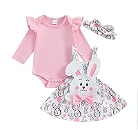 Baby Girl Easter Bunny Outfits Long Sleeve Ruffle Romper Rabbit Suspender Skirt Headband Sets Easter Clothes
