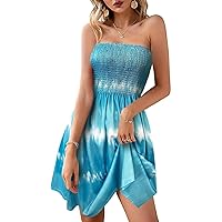 Tube Dress for Womens Summer Beach Casual Strapless Boho Smocked Cover Ups Dress