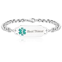 Uloveido Stainless Steel Curb Link Chain Medical Alert Bracelet for Men or Women Personalized Waterproof Medical Identity Bracelet Y4501