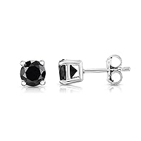 Natalia Drake Round Cut Black Diamond Stud 925 Sterling Silver Earrings for Men or Women