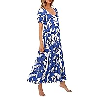 PRETTYGARDEN Womens Dresses 2024 Puff Sleeve Floral Casual Summer Dresses Smocked Backless Beach Flowy Tiered Maxi Dress
