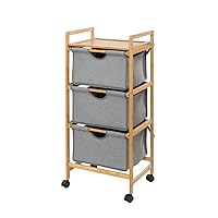 Bamboo, Tier Bathroom Organization, Rolling Cart with 3 Storage Drawers, 100%, Grey Baskets, 17.32 x 37.80 x 13.38 in, 34 x 44 x 96 cm