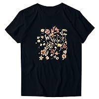 Summer Tops for Women Casual Floral Print T-Shirts Flower Graphic Tees Short Sleeve Blouses Loose Fit Summer Shirts
