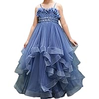 Blue Flower Girl Dresses for Weddings Exquisite A-LINE Sleeveless Sweetheart Floor-Length Princess Dress for Girl 1-13