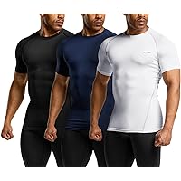 1 or 3 Pack Men's UPF 50+ Quick Dry Short Sleeve Compression Shirts, Athletic Workout Shirt, Water Sports Rash Guard