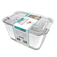 Colander Bin, Produce Saver, Fridge Organizer With Lid, Wash, Strain and Store, Great for Refrigerator, Freezer and Pantry, Large, White, Pack of 1