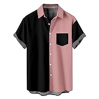 Stylish Button Down Shirts for Men, Patchwork Hawaiian Shirt Casual Slim Short Sleeve T-Shirt Summer Beach Tees