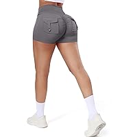 SEASUM Women Pocket Shorts Scrunch Butt Workout Cargo Shorts V Waist Yoga Booty Lifting Gym Bottom