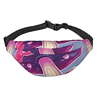 Pink mushroom Print Fanny Packs for Women Men Crossbody Waist Bag Waterproof Belt Bag with Adjustable Strap
