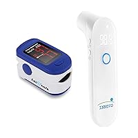 Zacurate 500BL Fingertip Pulse Oximeter and iF100B Touchless Forehead Thermometer Bundle