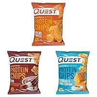 Quest Nutrition Protein Chips, Nacho Cheese, Cheddar & Sour Cream, BBQ (Pack of 12)