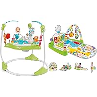 Fisher-Price Baby Bouncer Fitness Fun Folding Jumperoo Activity Center & Playmat Deluxe Kick & Play Piano Gym with Musical-Toy Lights & Smart Stages Learning Content for Newborn to Toddler