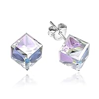 AeraVida Light Pink Fashion Crystal Prism Cube .925 Sterling Silver Stud Earrings | Classic Prism Jewelry for Women | Silver Fashion
