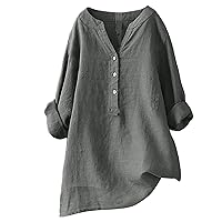 Women's Dress Shirts Long Sleeve Button Down Shirts Loose Fit Plain Lightweight Work Tops Tunic Blouse Shirts